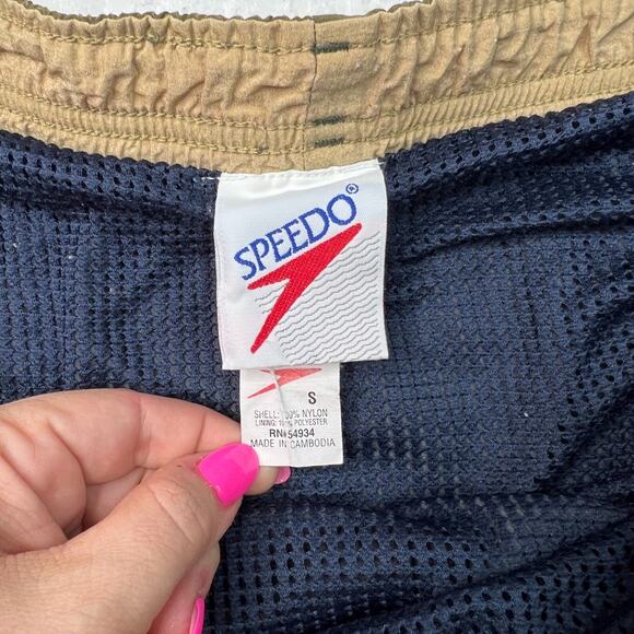 Speedo VTG Mesh Lined Brief Swim Trunk Shorts Black Olive Green Mens S Small - Picture 5 of 5